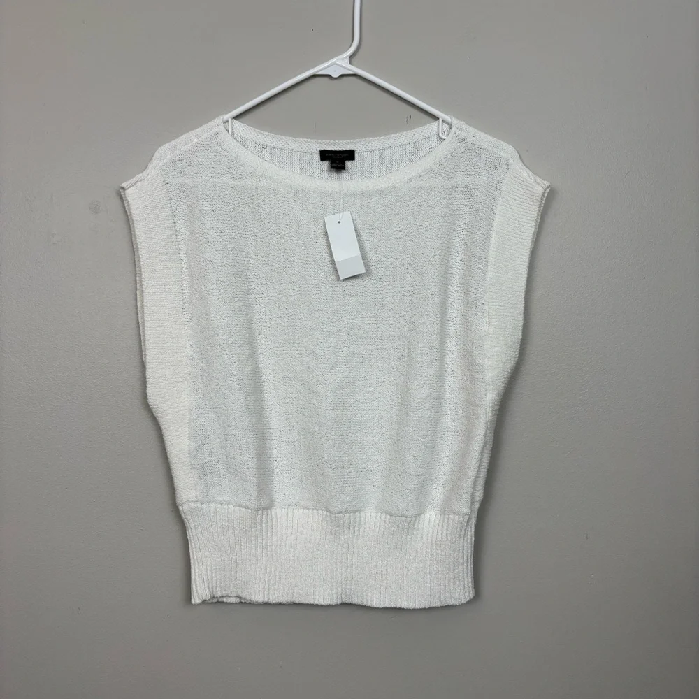Ann Taylor Factory Top Womens Med White Breathable Lightweight Blouse Sweater - Picture 7 of 11